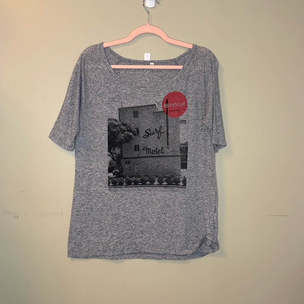 RIP CURL Shirt Womens‎ L Gray Scoop Neck Raglan Short Sleeve Relaxed Jersey